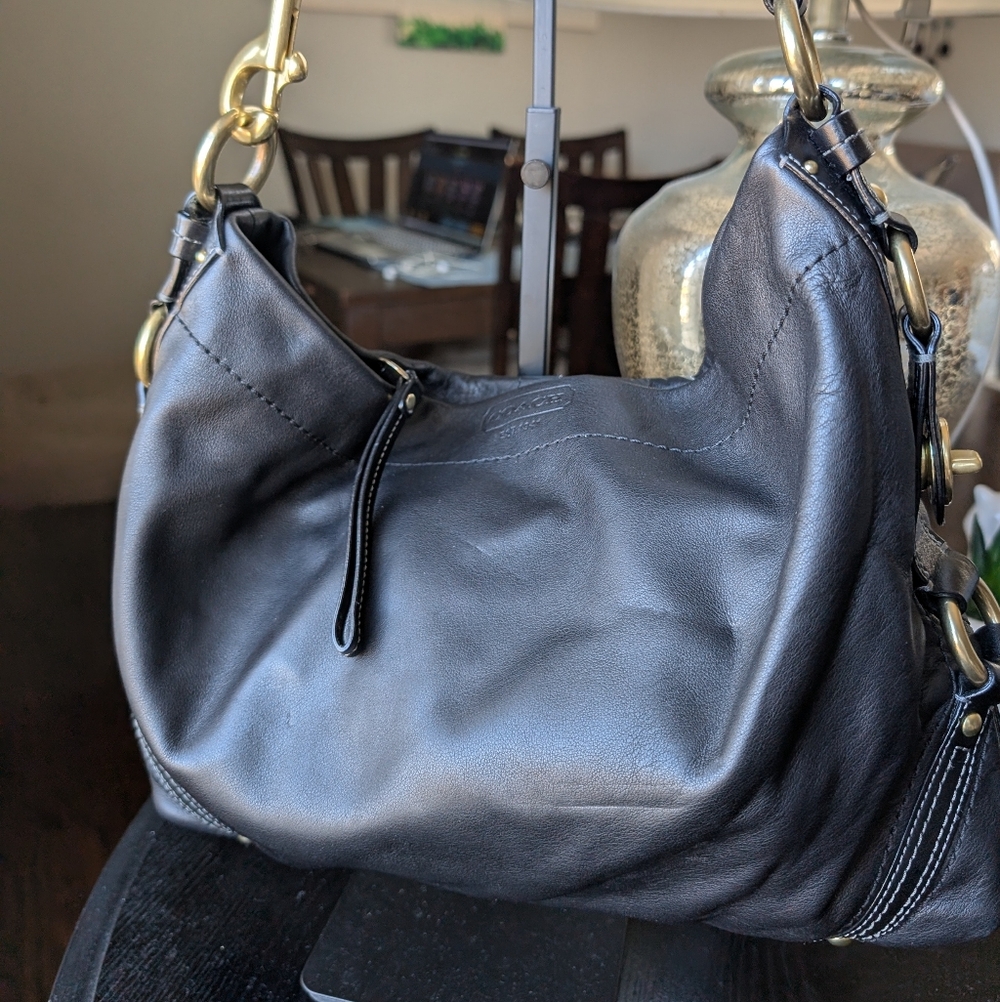 Coach Leather Hobo Bag with Gold Accents